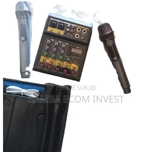 Table De Mixage Audio À 4 Canaux, 2 Microphones Sans Fil Rechargeables