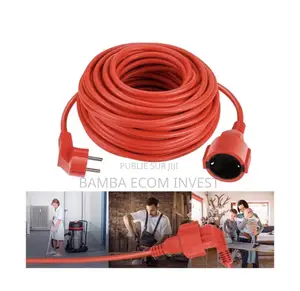 Rallonge Électrique Rouge Enroulée,équipée d'Une Fiche Mâle Et Femelle