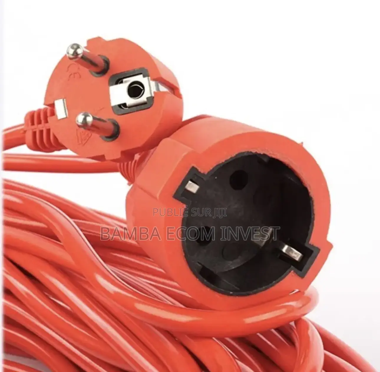 Rallonge Électrique Rouge Enroulée,équipée d'Une Fiche Mâle Et Femelle