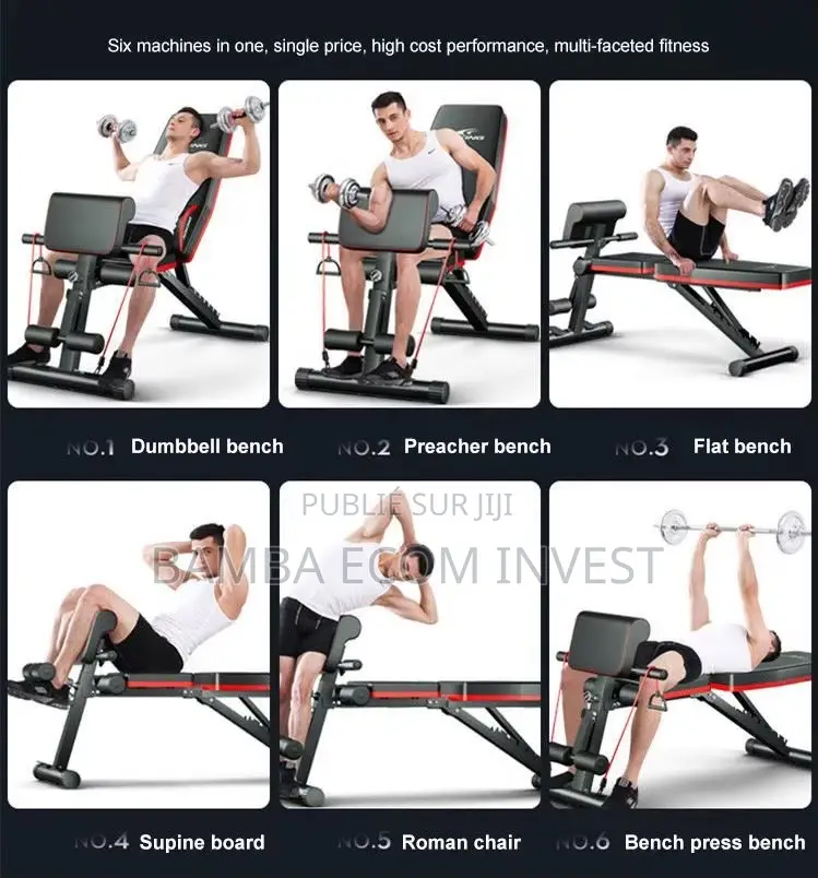 Banc De Musculation 6 in 1 Pliable&Inclinable Réglable 40*130*40-120cm