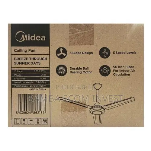 Ventilateur De Plafond Midea,5 Vitesses,230 M3/Min, 56" Pouces(142cm)