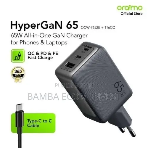 l'Oraimo HyperGaN 65 (Modèle De Chargeur Mural GaN Tout-en-Un De 65W)