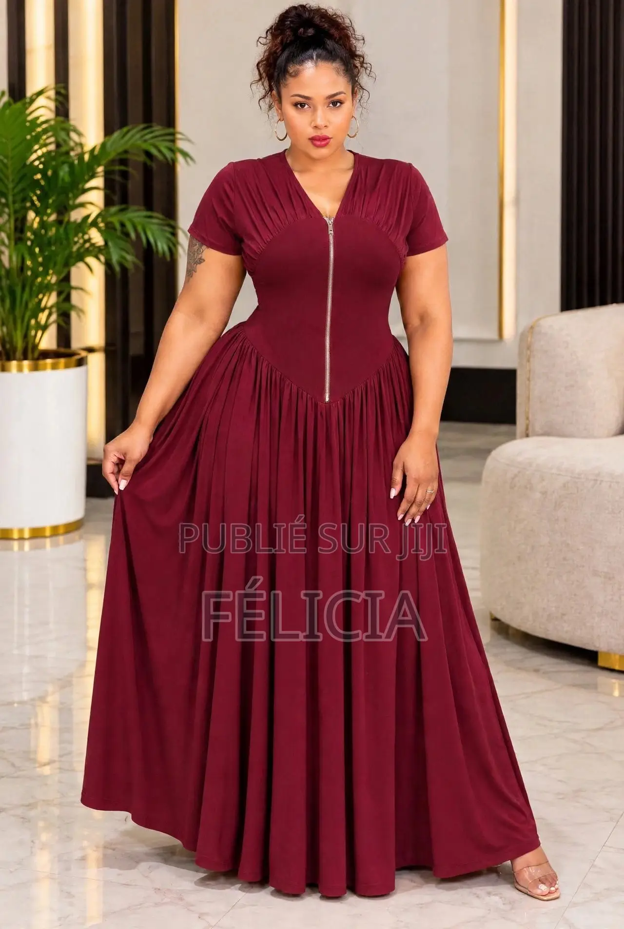 Robe Longue Femme Grande Taille Zip Devant - 5 Couleurs L XL XXL XXXL