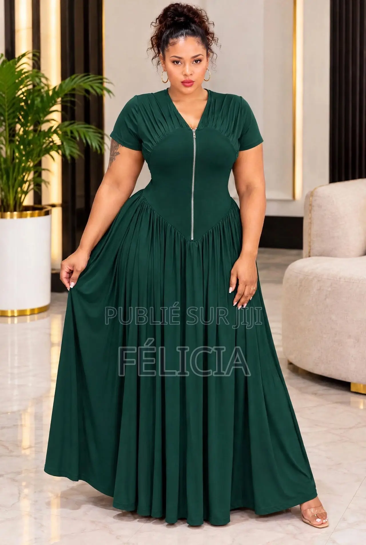 Robe Longue Femme Grande Taille Zip Devant - 5 Couleurs L XL XXL XXXL