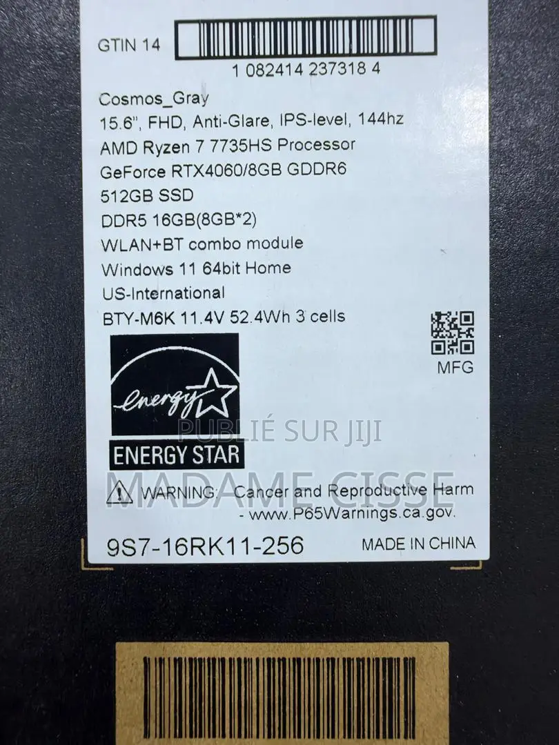 Nouveau Ordinateur portable MSI 16GB AMD Ryzen 7 SSD 512GB