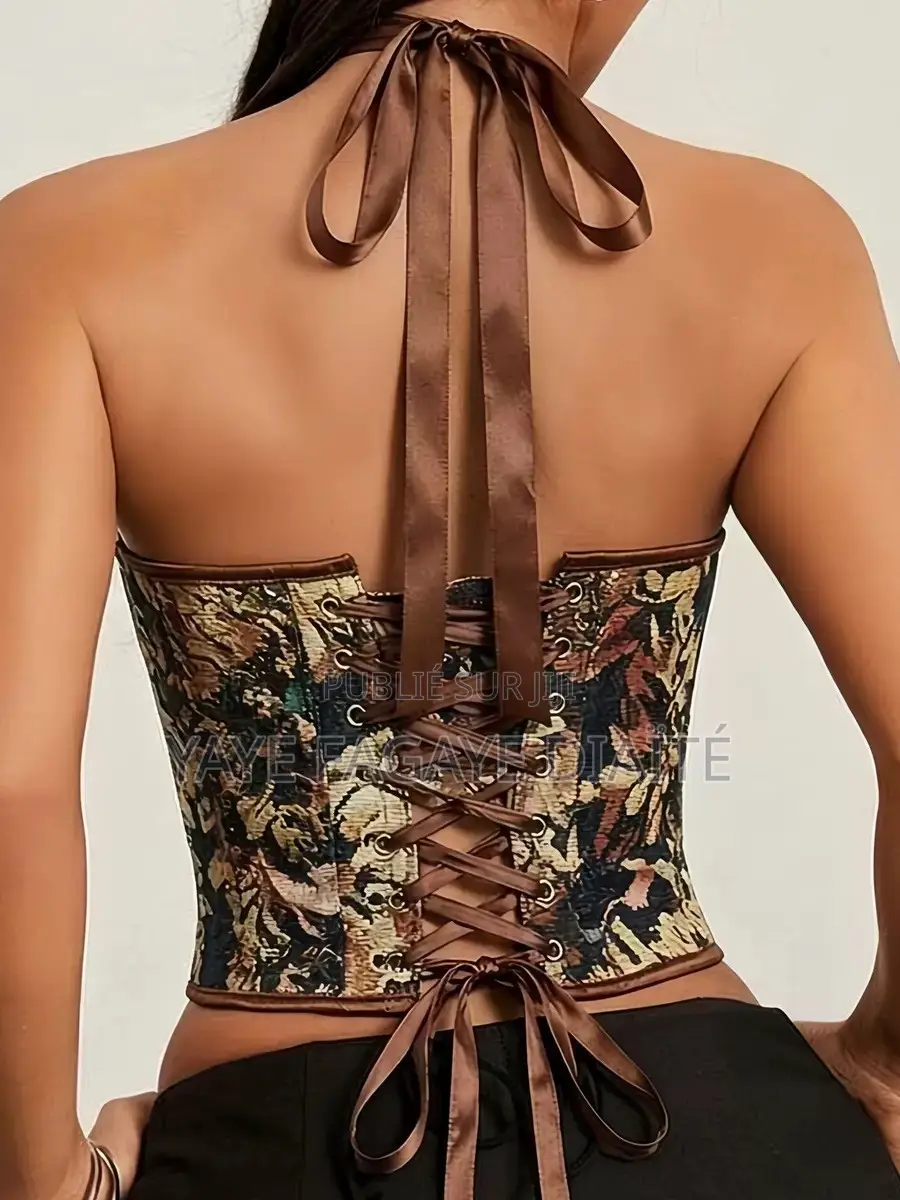 Corset Bustier Femme Imprimé Vintage – Dos Lacé Ajustable