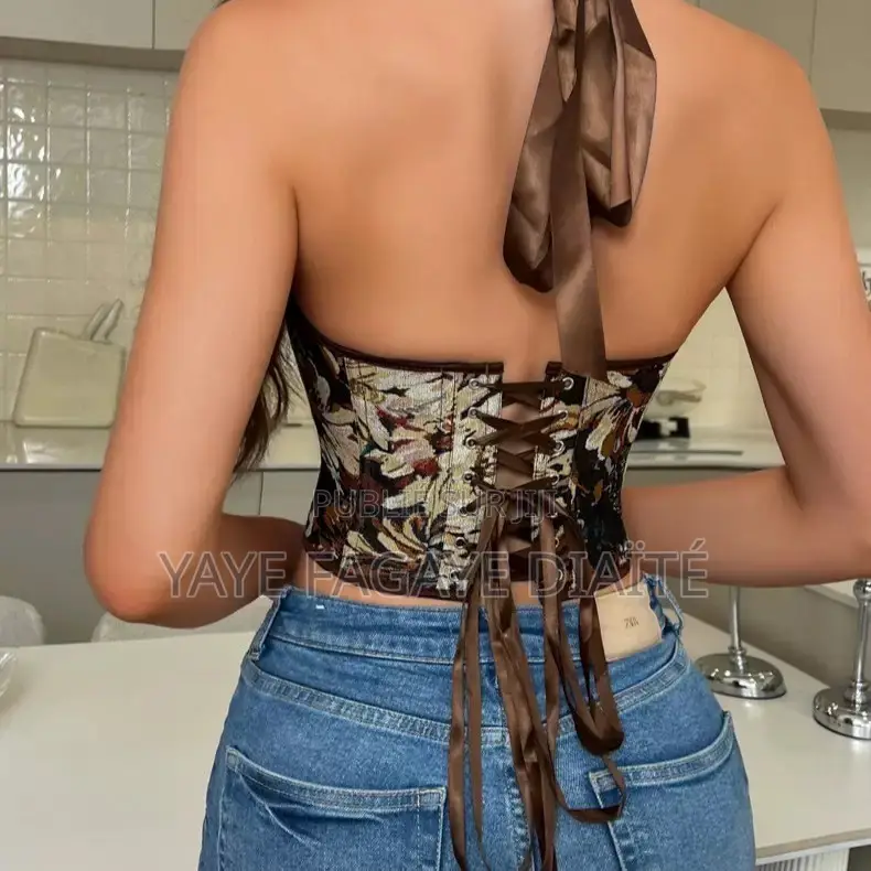 Corset Bustier Femme Imprimé Vintage – Dos Lacé Ajustable