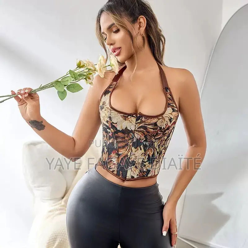 Corset Bustier Femme Imprimé Vintage – Dos Lacé Ajustable