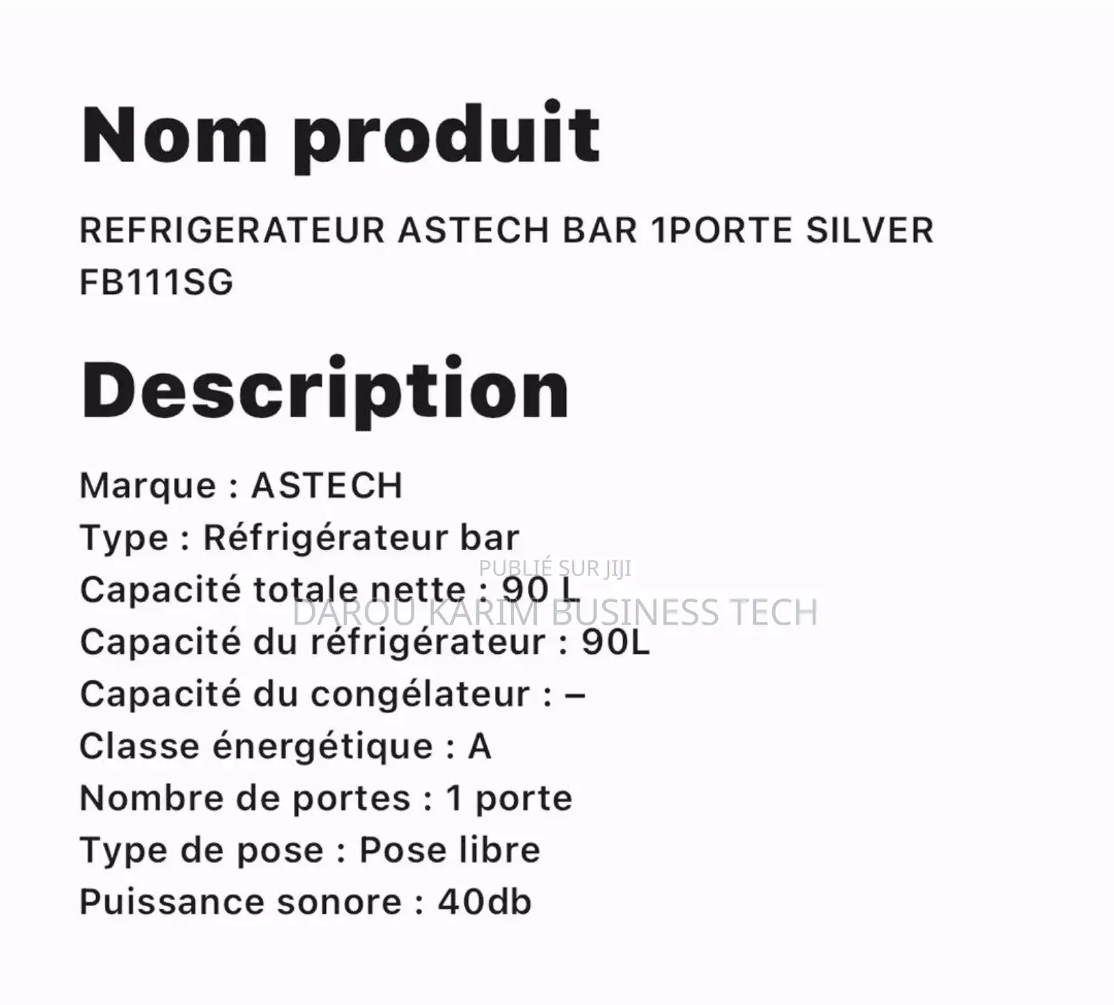 Réfrigérateur Astech 1 Porte
