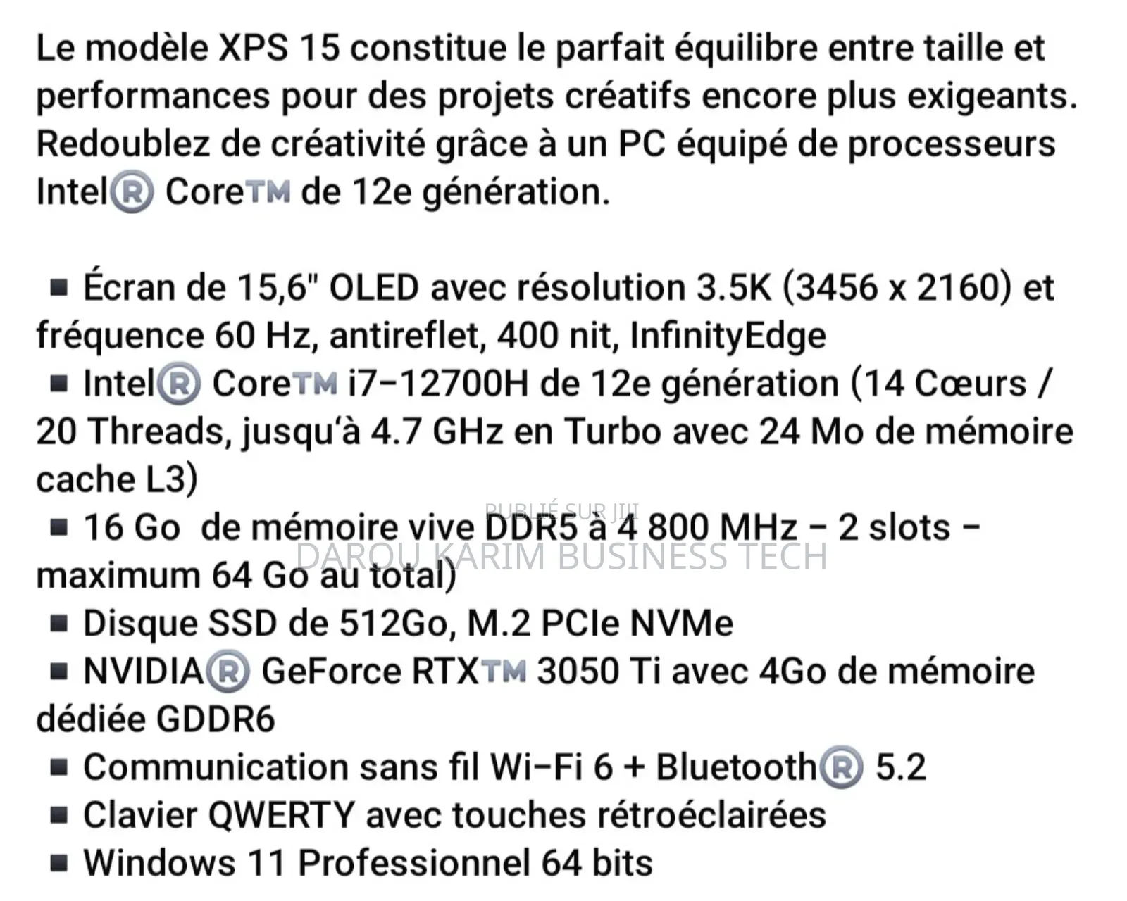 New Ordinateur Portable Dell XPS 15 16GB Intel Core I7 SSD 512GB