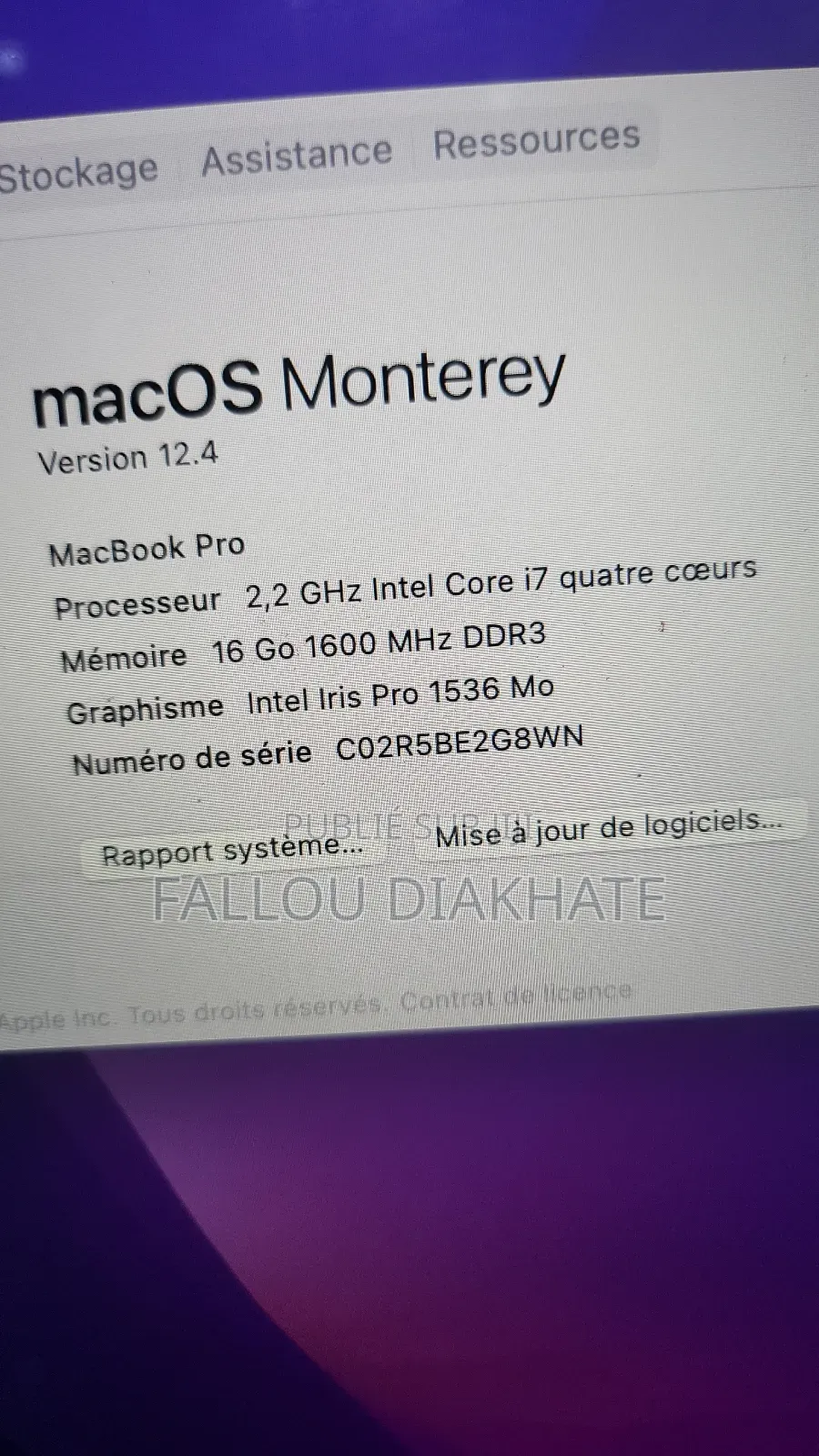 Ordinateur Portable Pomme MacBook 2014 8GB Intel Core I7 SSD 256GB