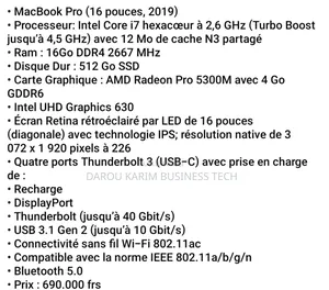 New Apple MacBook Pro 2019 16GB Intel Core I7 SSD 512GB