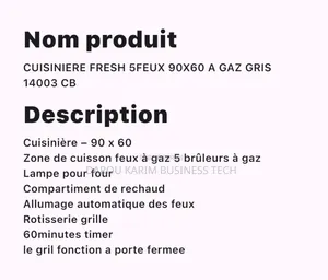 .Cuisinière Fresch 5 Feux