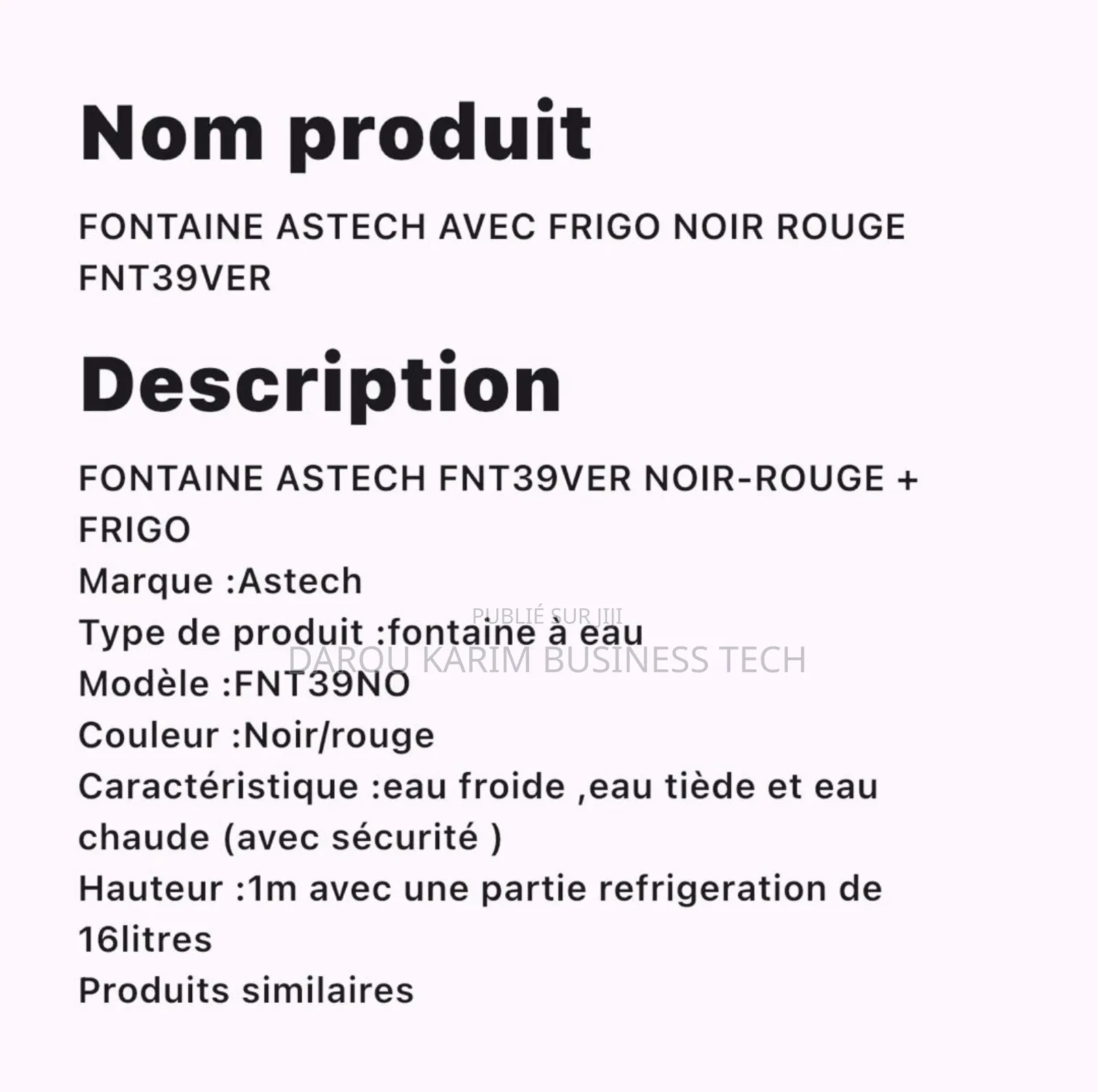 Fontaine Astech a Eau Frigo