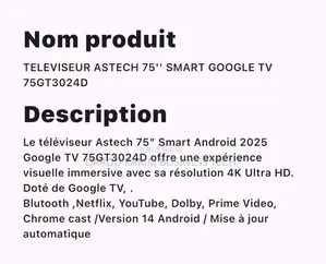 Astech 75' Smart Google TV 