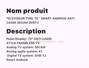 Télévision TORL 75' SMART GOOGLE TV Anti Casse Secam