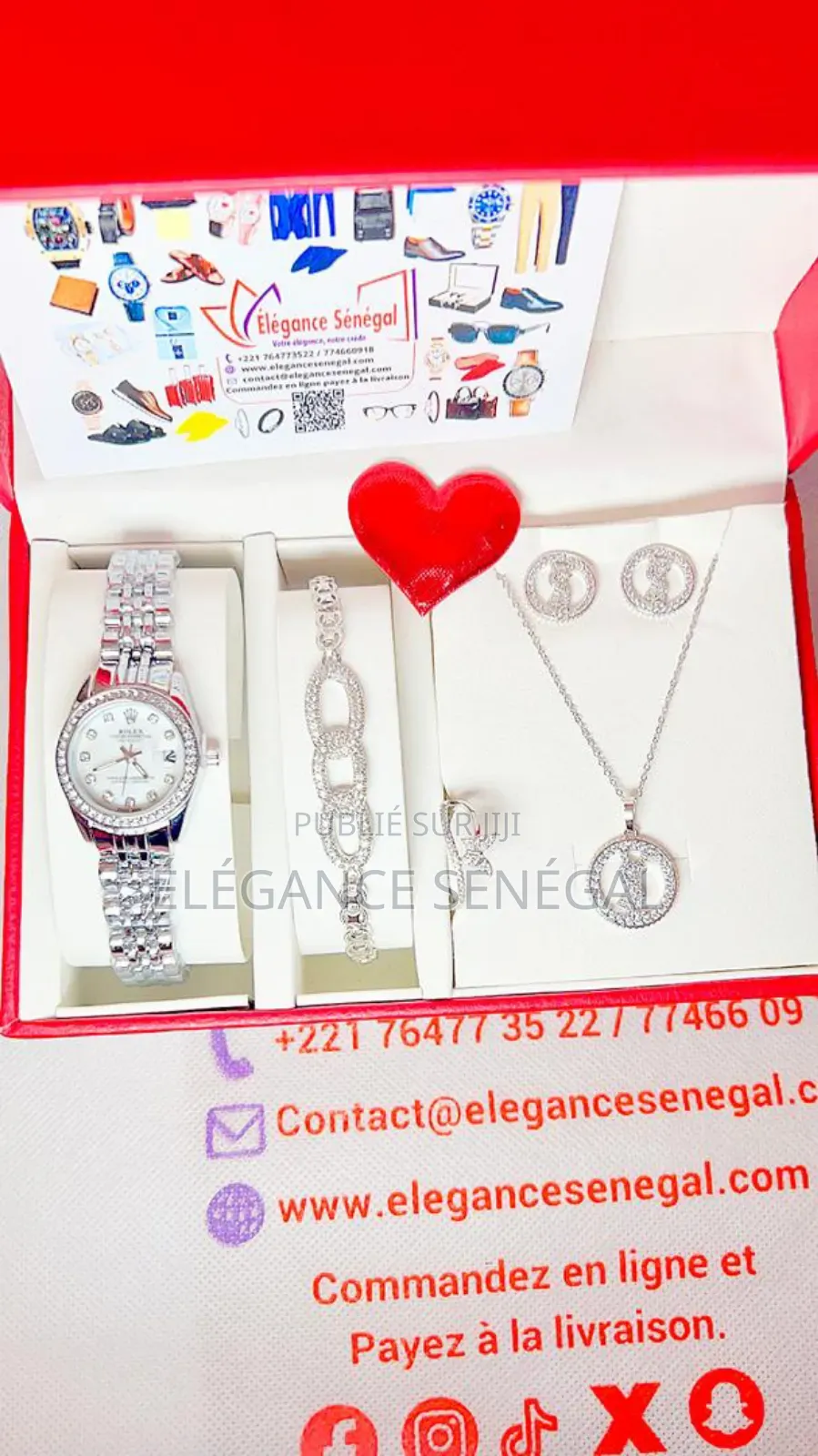 Coffret Cadeau Montre Femme- Collier-Bague-Boucles-Bracelet