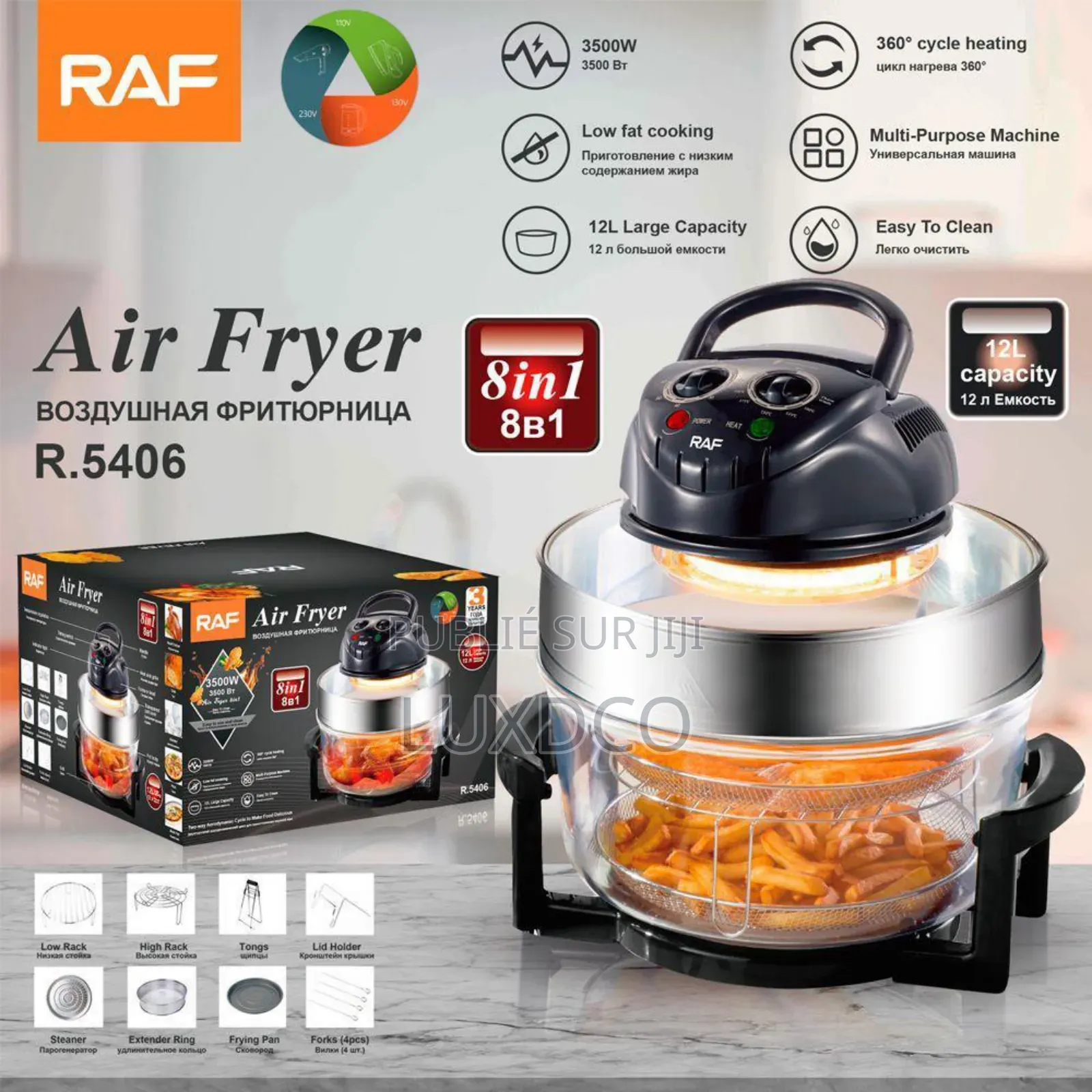 Friteuse À Air Électrique Multifonction, Grande Capacité 12L