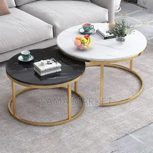 Table Basse Ronde en Marbre 2 en 1 Pour Salon.