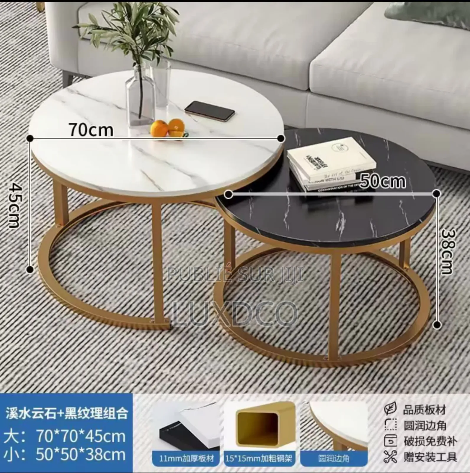 Table Basse Ronde en Marbre 2 en 1 Pour Salon.