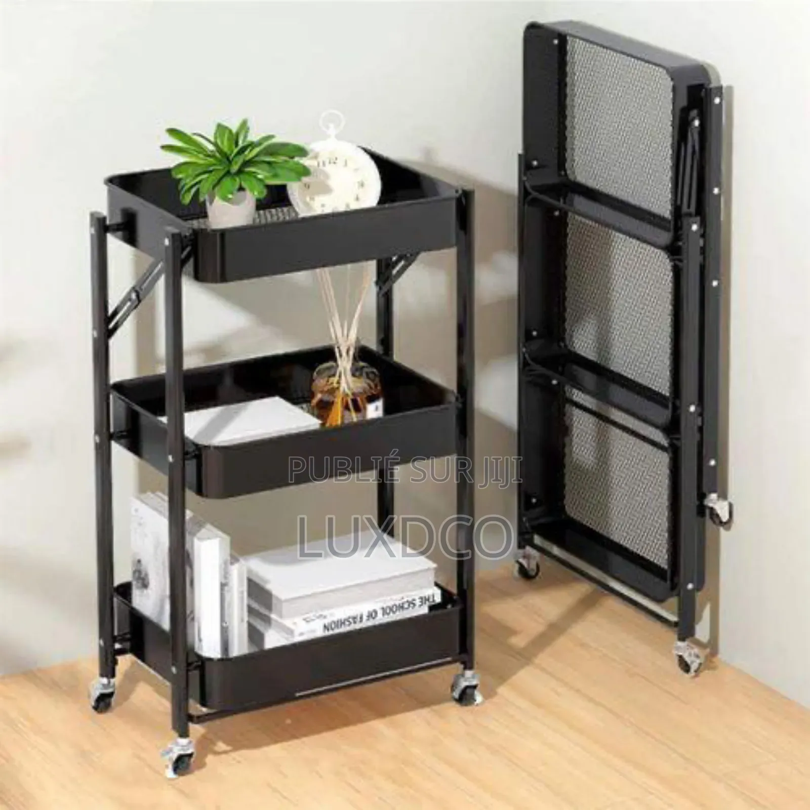 Étagère De Chariot De 3 Niveaux en Métal Avec Roues, Pliable