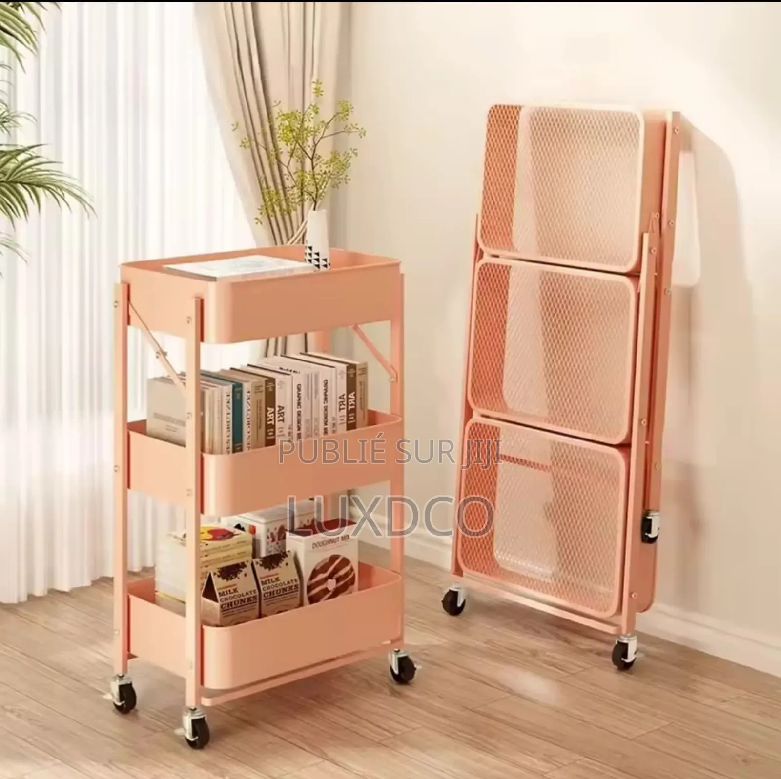 Étagère De Chariot De 3 Niveaux en Métal Avec Roues, Pliable