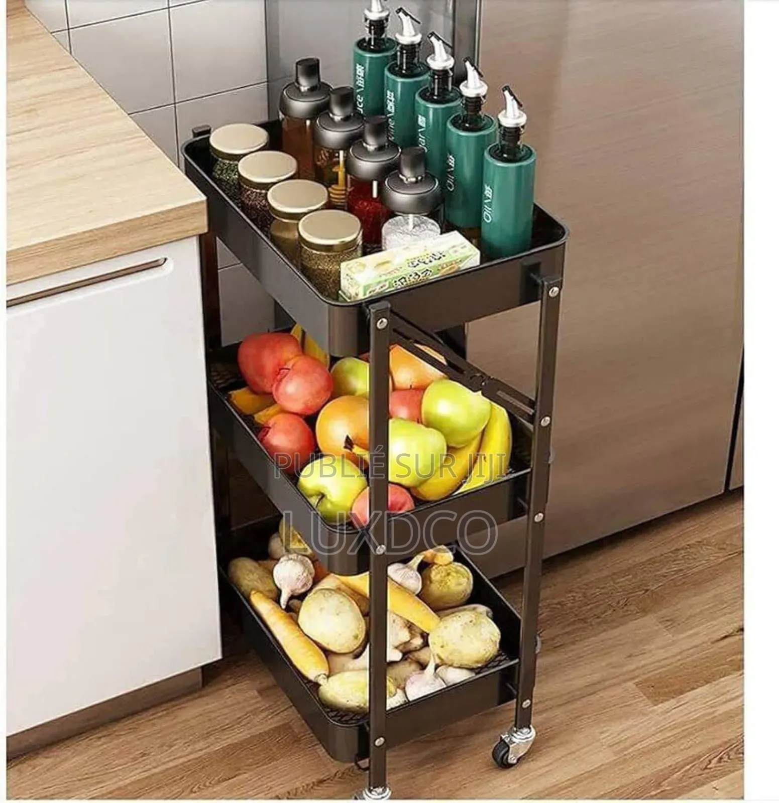 Étagère De Chariot De 3 Niveaux en Métal Avec Roues, Pliable