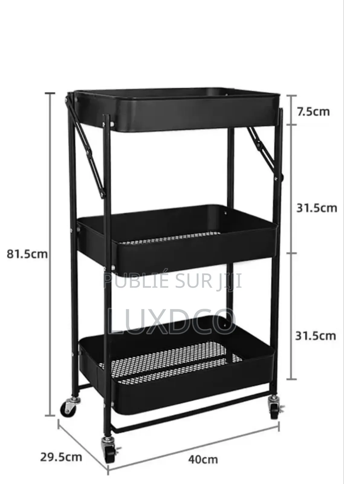 Étagère De Chariot De 3 Niveaux en Métal Avec Roues, Pliable