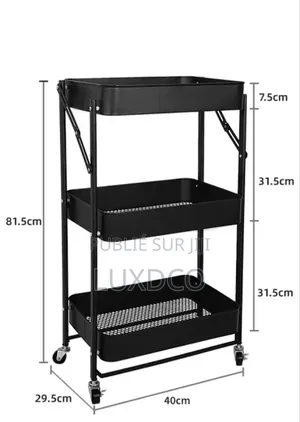 Étagère De Chariot De 3 Niveaux en Métal Avec Roues, Pliable