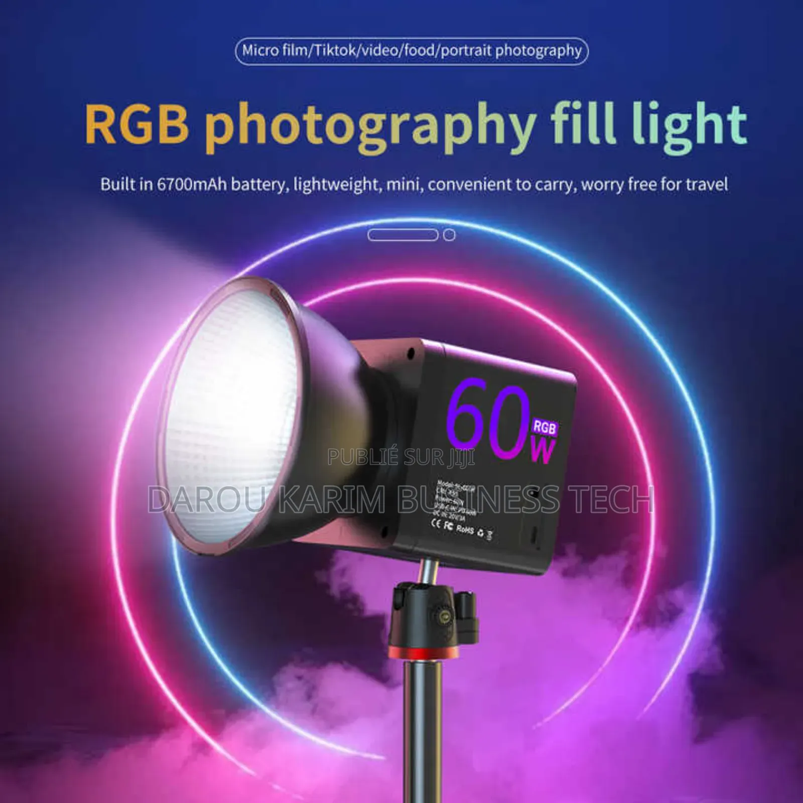 Mamen 60w RGB Full Color Portable Led Video