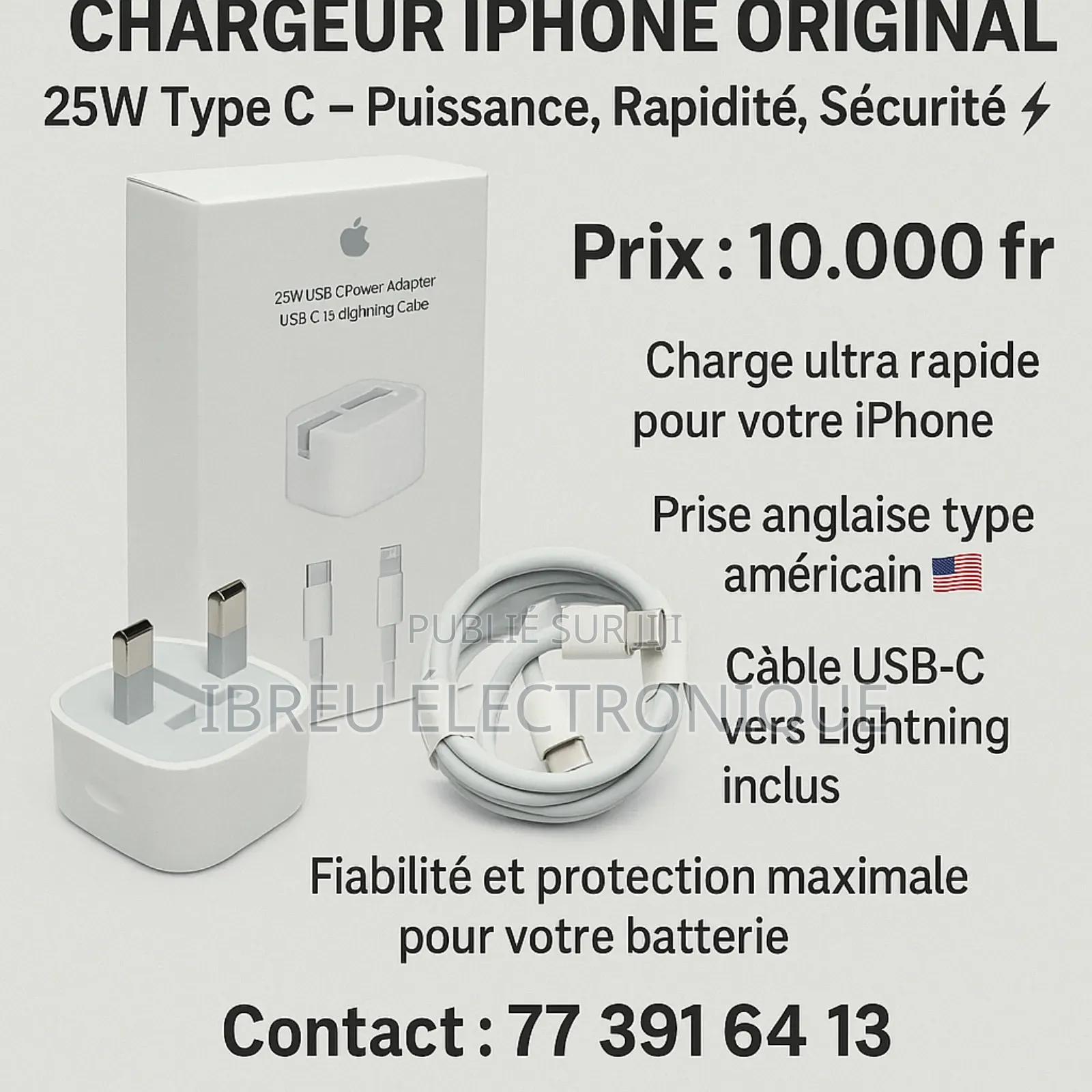 Chargeur iPhone Complet Original Prise Uk