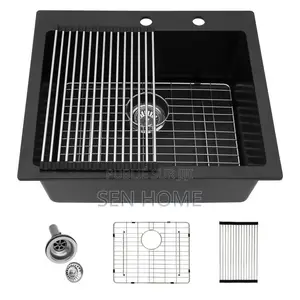 Photo - Évier De Cuisine Encastrable Noir Lordear, 25 Pouce