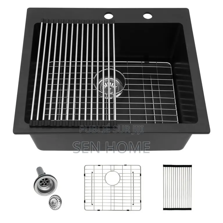 Évier De Cuisine Encastrable Noir Lordear, 25 Pouce