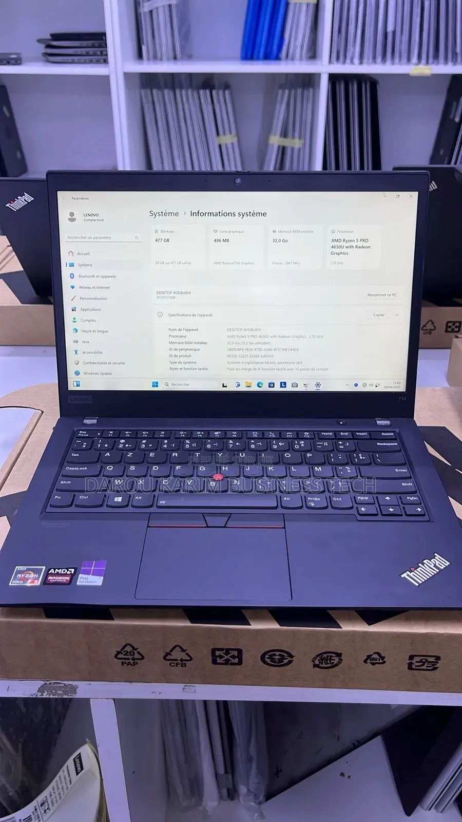 New Ordinateur Portable Lenovo ThinkPad T14 32GB AMD Ryzen 5 SSD 512GB