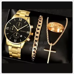 Photo - Montre À Quartz en Acier Inoxydable Collier+ Bracelet+ Bague