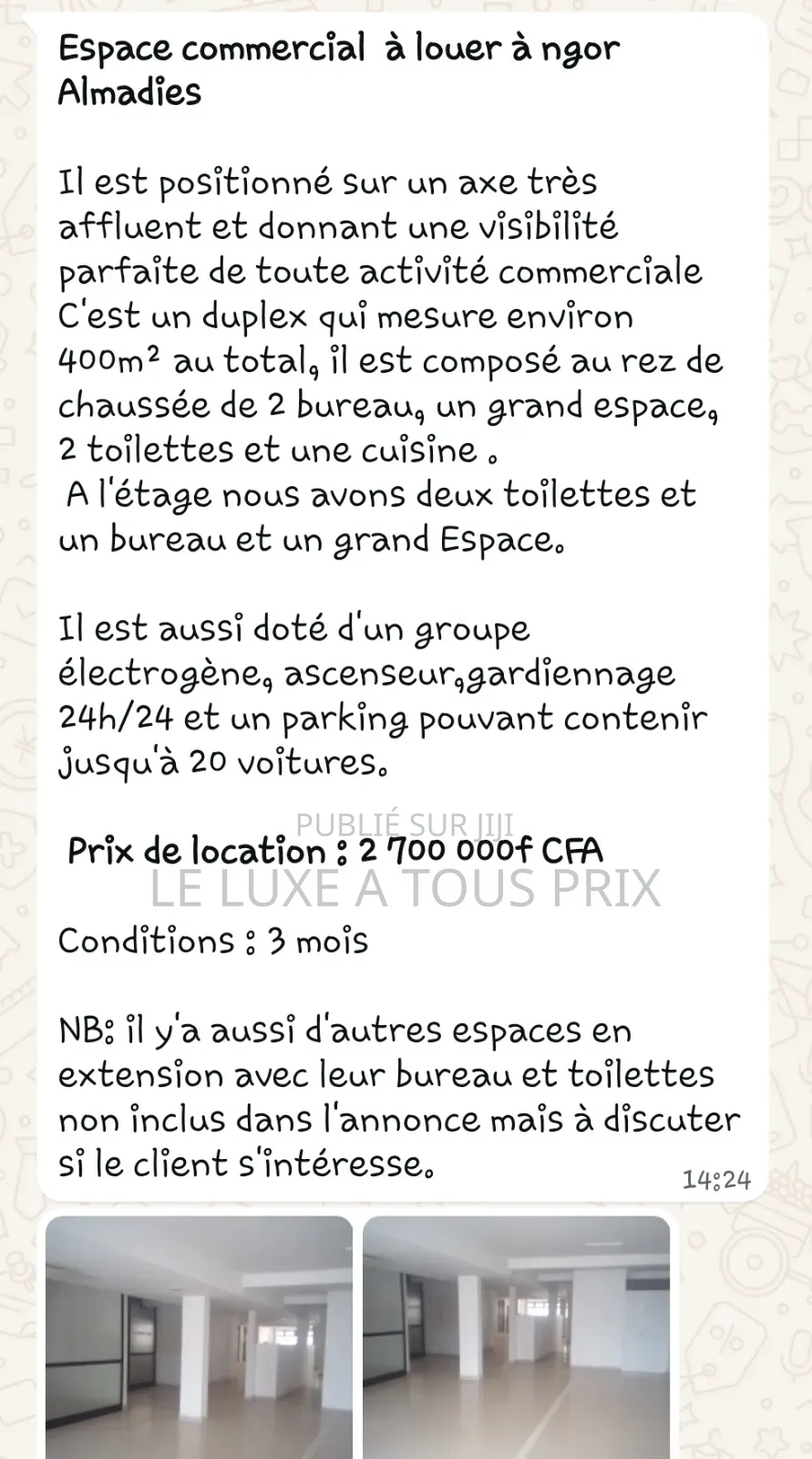 2chbre Duplex dans Restaurant, Yoff à Louer