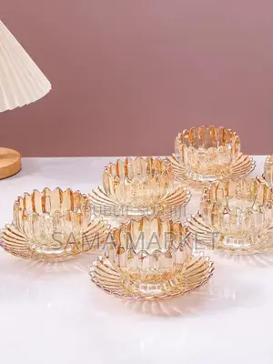 Ensemble Bol Saladier 12 Pièces en Verre Transparent Et Doré