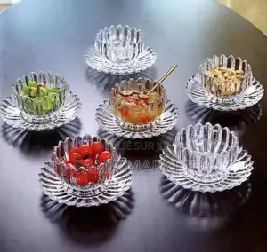 Ensemble Bol Saladier 12 Pièces en Verre Transparent Et Doré