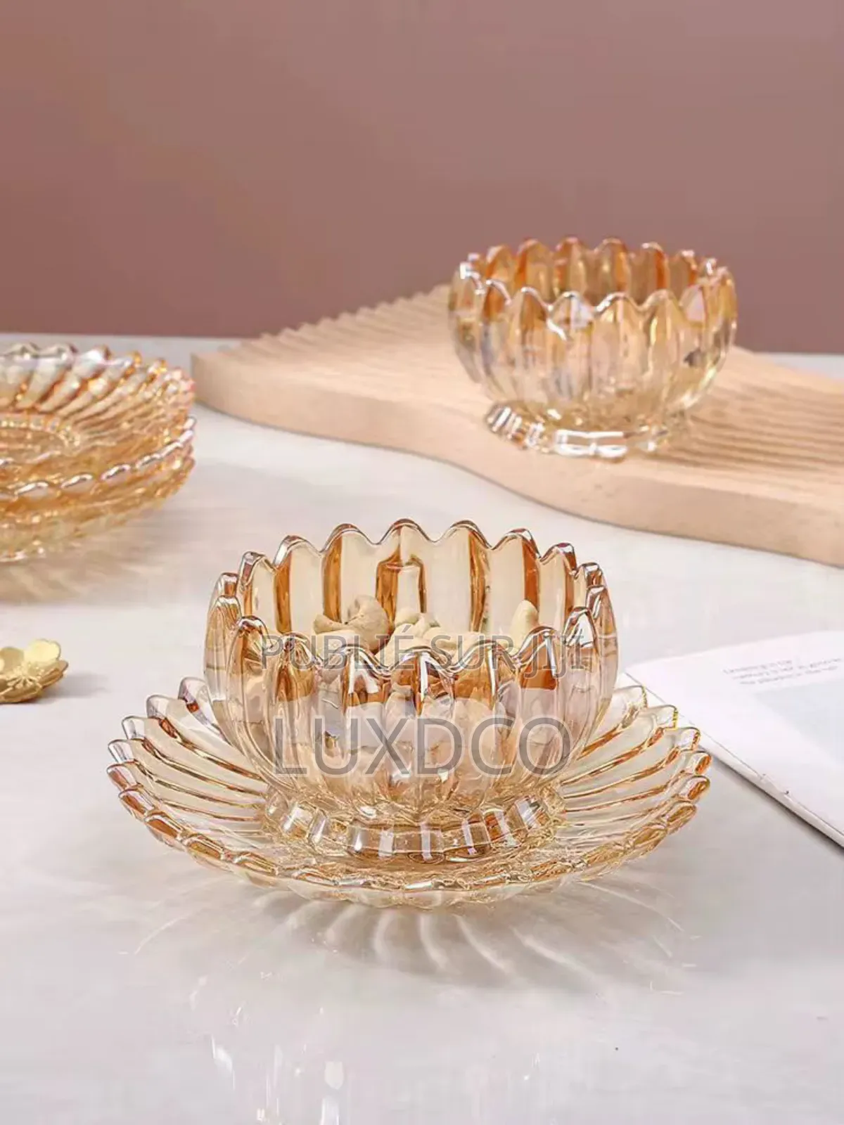 Ensemble Bol Saladier 12 Pièces en Verre Transparent Et Doré