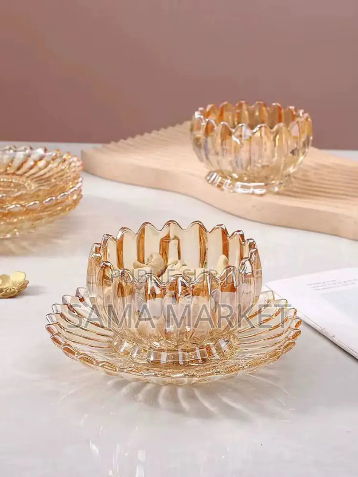 Ensemble Bol Saladier 12 Pièces en Verre Transparent Et Doré