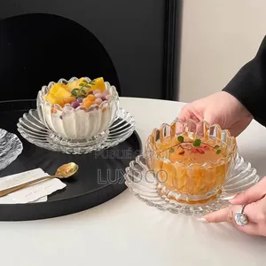 Ensemble Bol Saladier 12 Pièces en Verre Transparent Et Doré