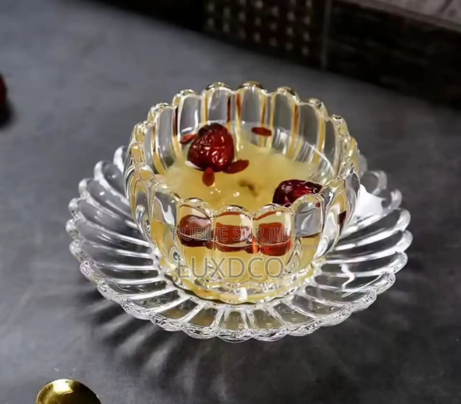 Ensemble Bol Saladier 12 Pièces en Verre Transparent Et Doré