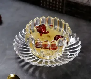 Ensemble Bol Saladier 12 Pièces en Verre Transparent Et Doré