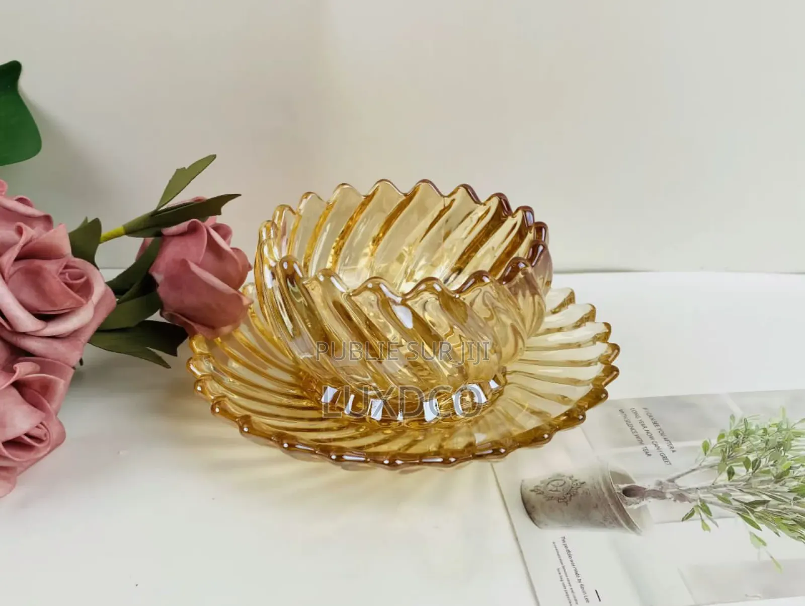 Ensemble Bol Saladier 12 Pièces en Verre Transparent Et Doré