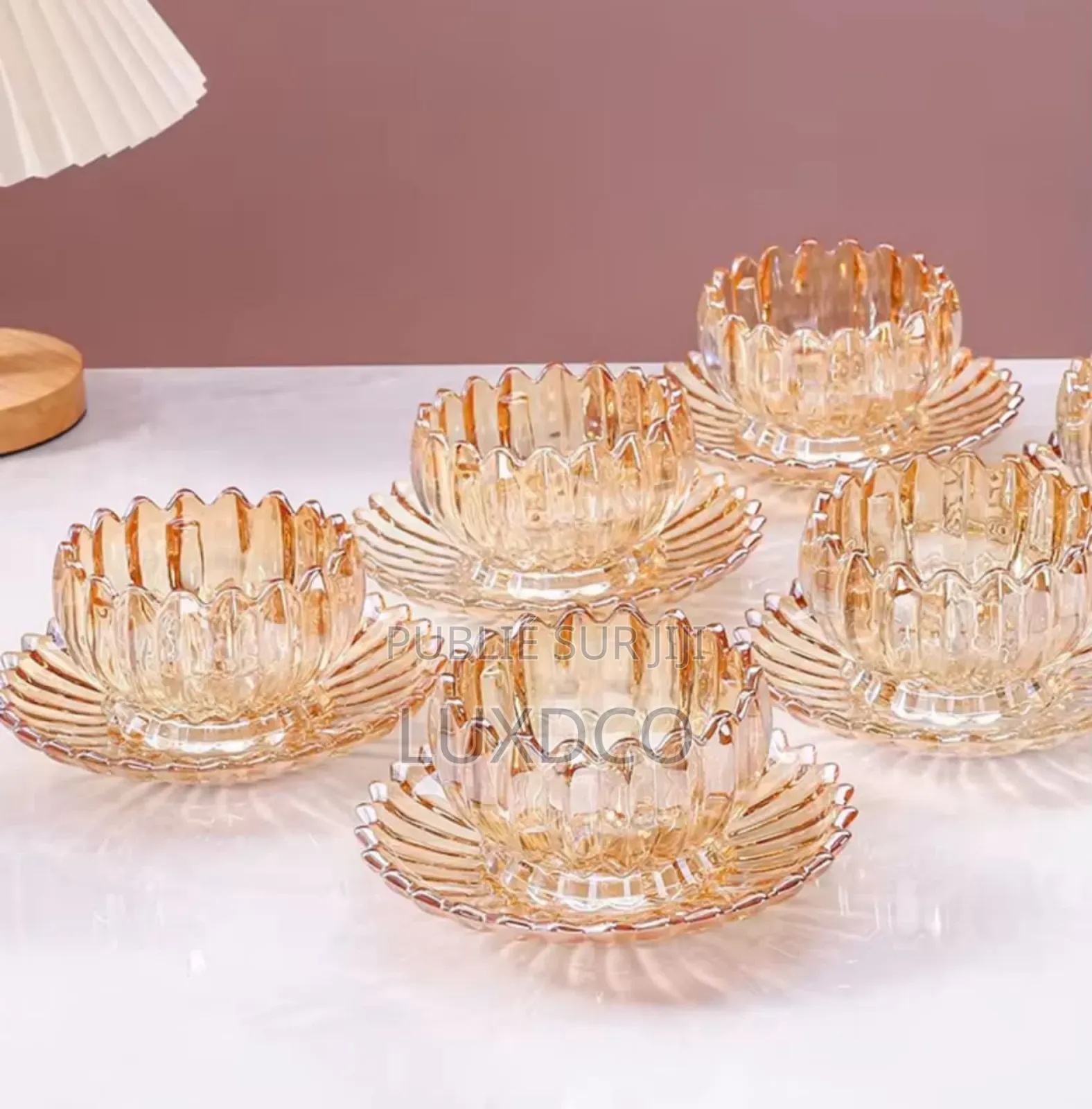 Ensemble Bol Saladier 12 Pièces en Verre Transparent Et Doré