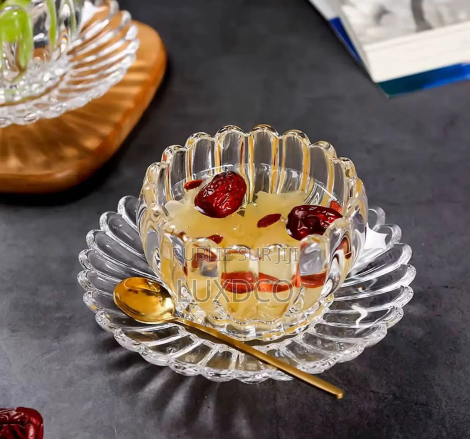 Ensemble Bol Saladier 12 Pièces en Verre Transparent Et Doré