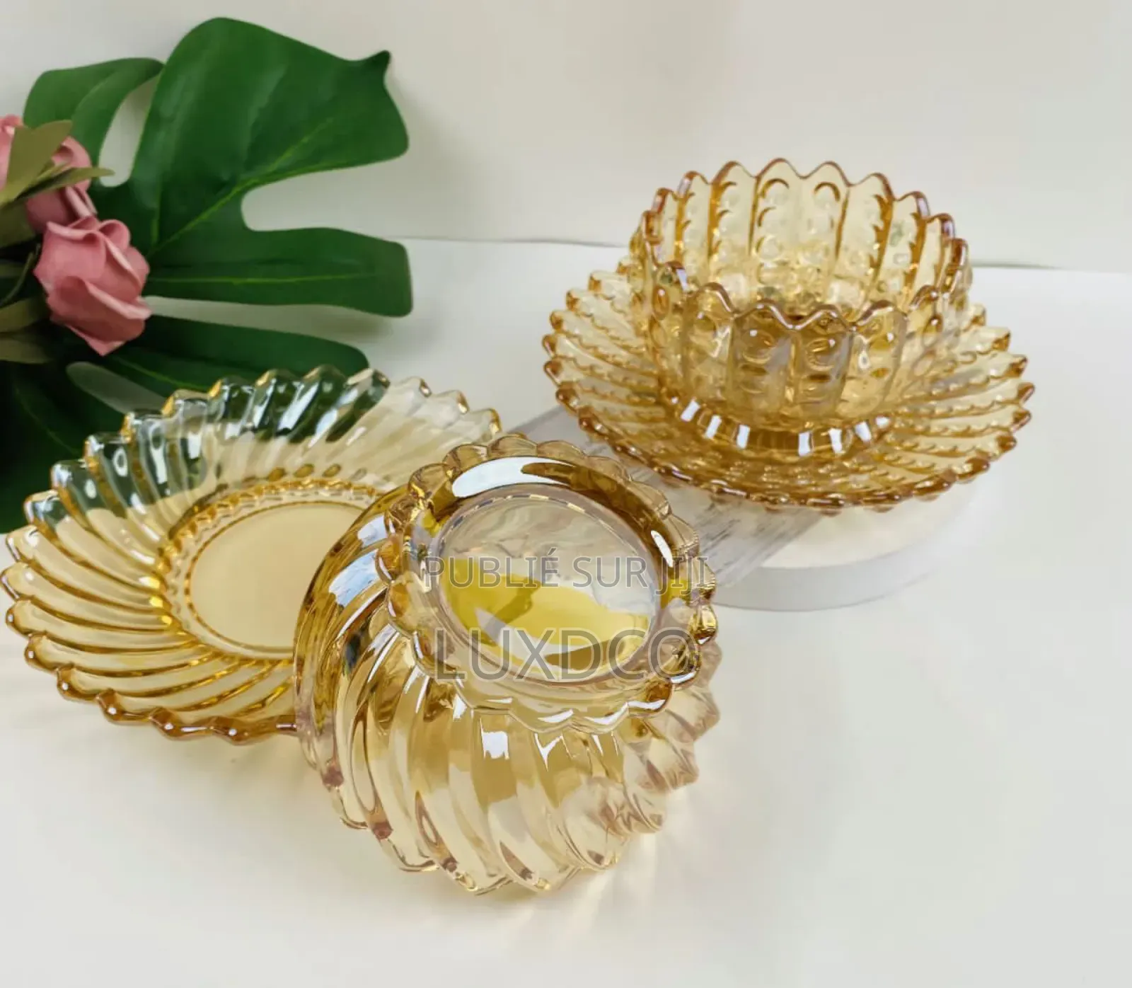 Ensemble Bol Saladier 12 Pièces en Verre Transparent Et Doré