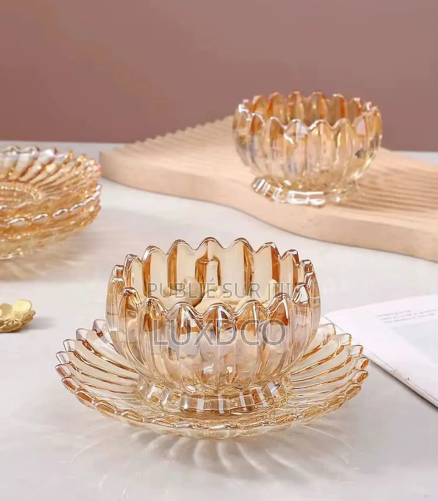 Ensemble Bol Saladier 12 Pièces en Verre Transparent Et Doré