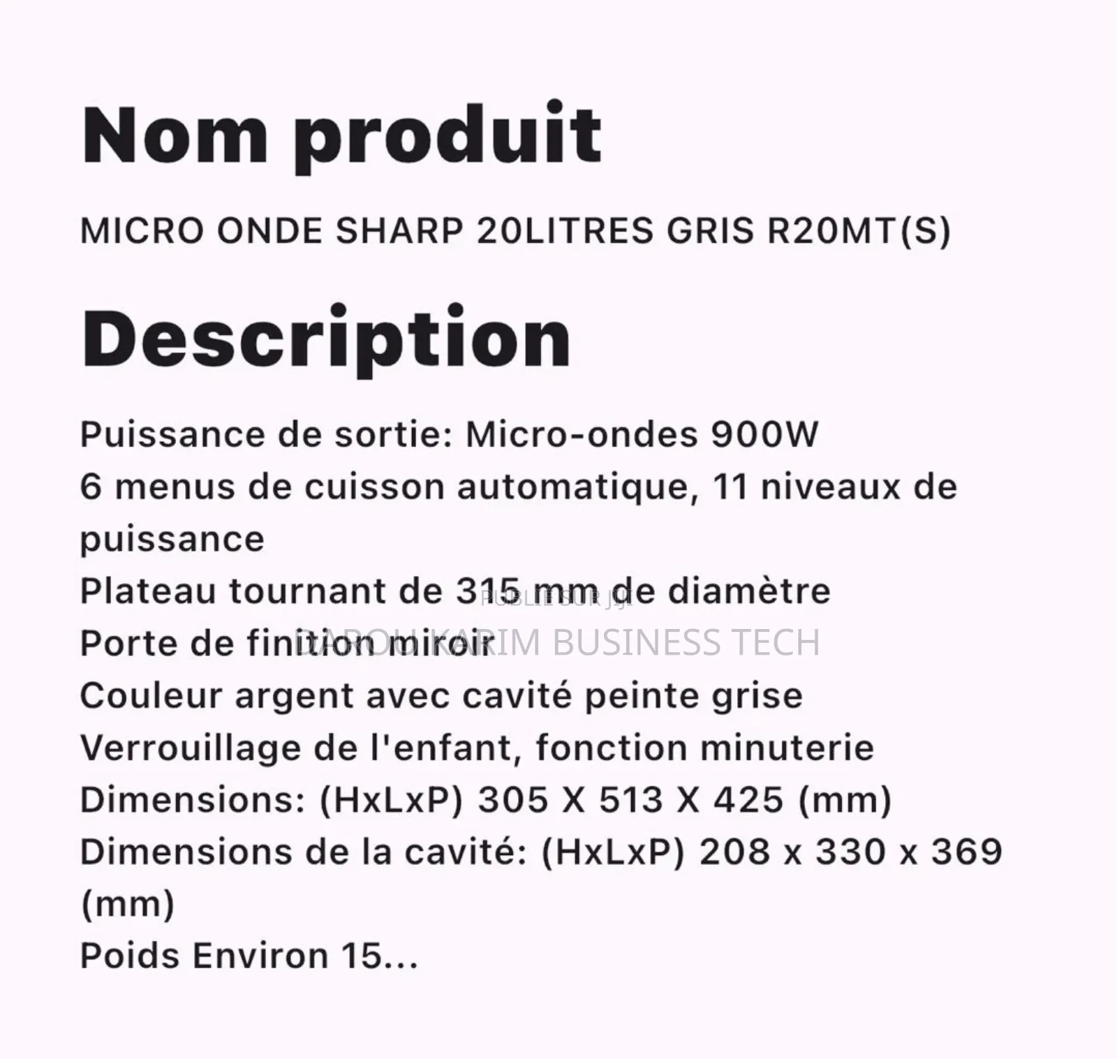 Micro Onde Sharp 20 Litres