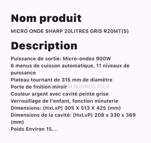 Micro Onde Sharp 20 Litres